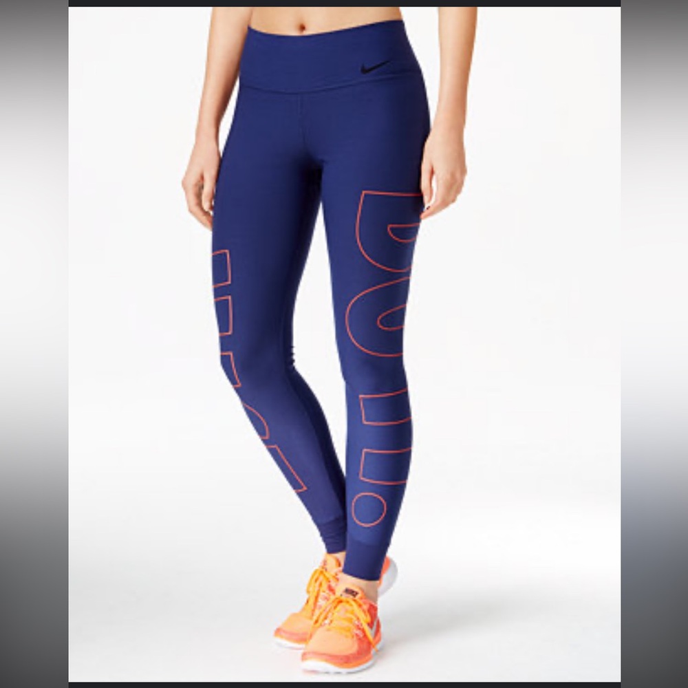 Nike Navy Blue Leggings with Pink Accents
